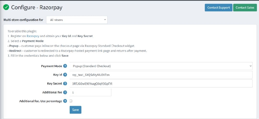 razorpay payment plugin configuration page